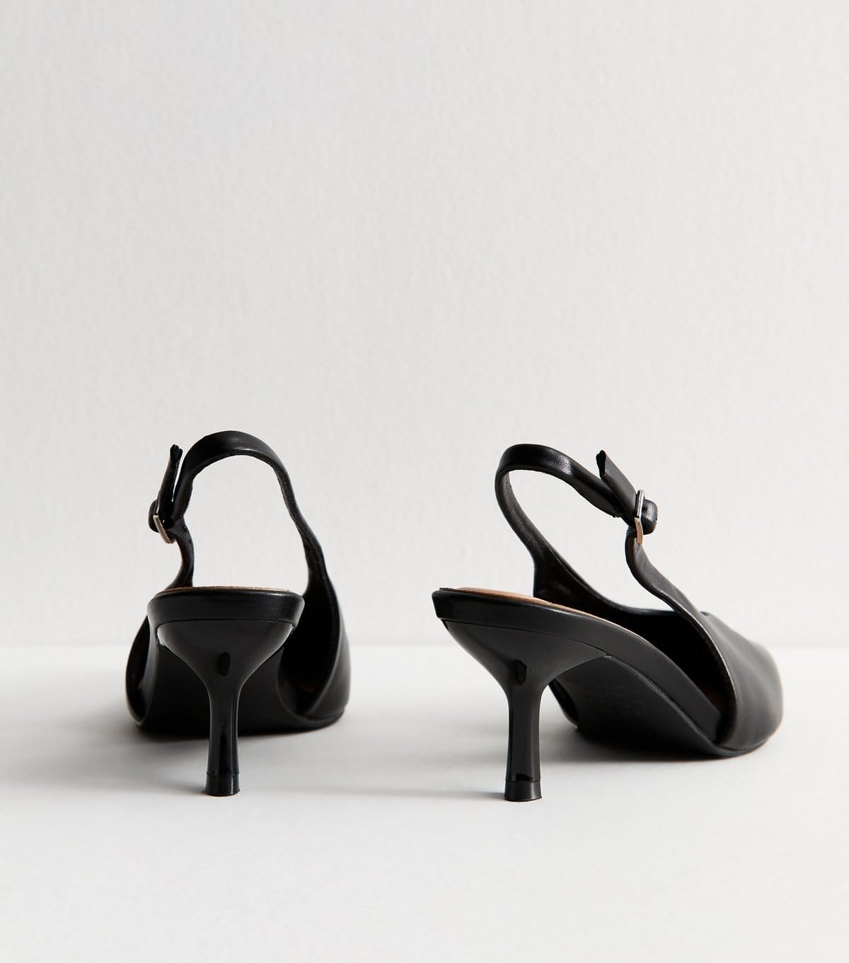 New Look Women's Black Faux Leather High Vamp Kitten Heel Slingback Pumps Vegan New Look - 4