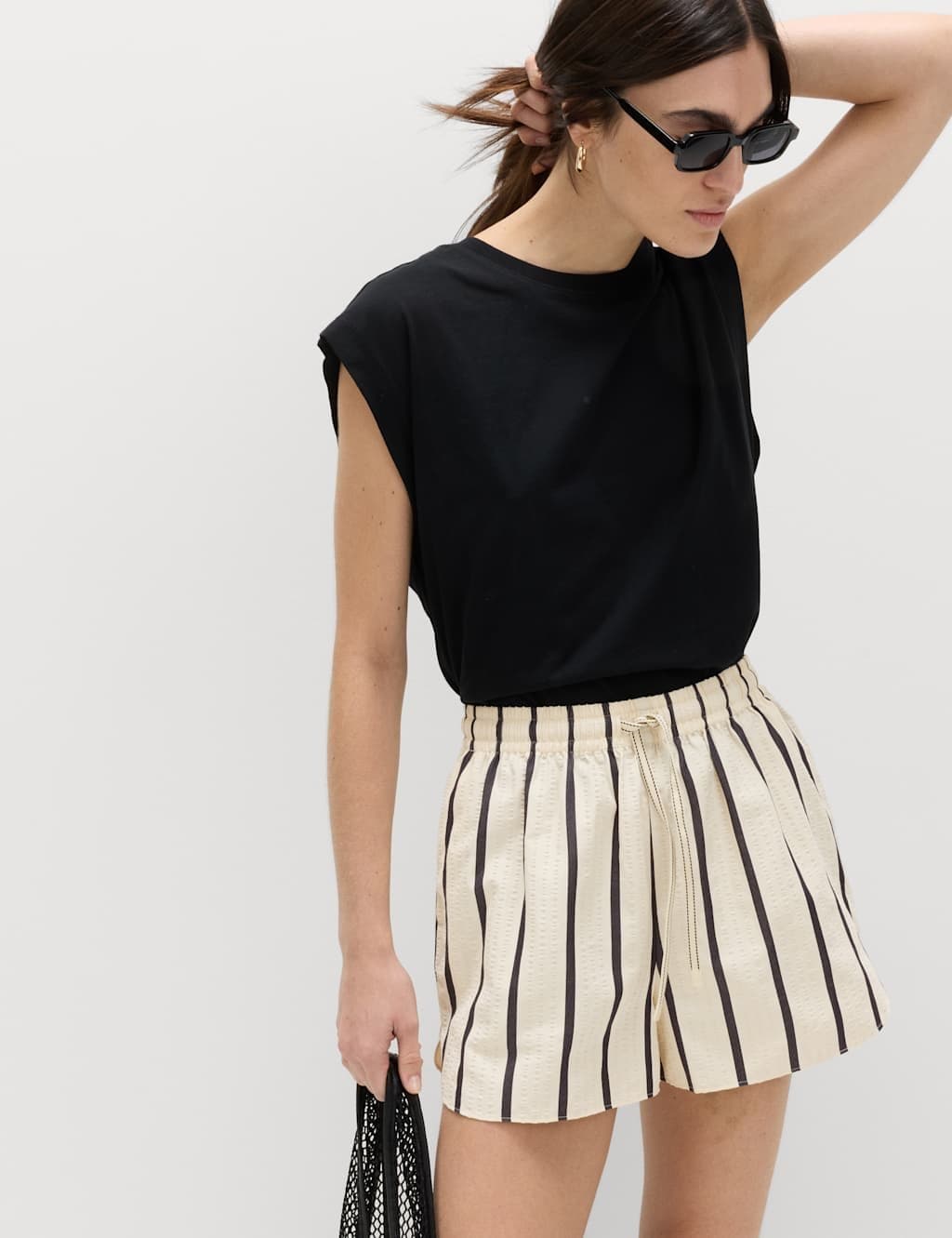Marks & Spencer M&S Cotton Blend Seersucker Striped Shorts White Mix