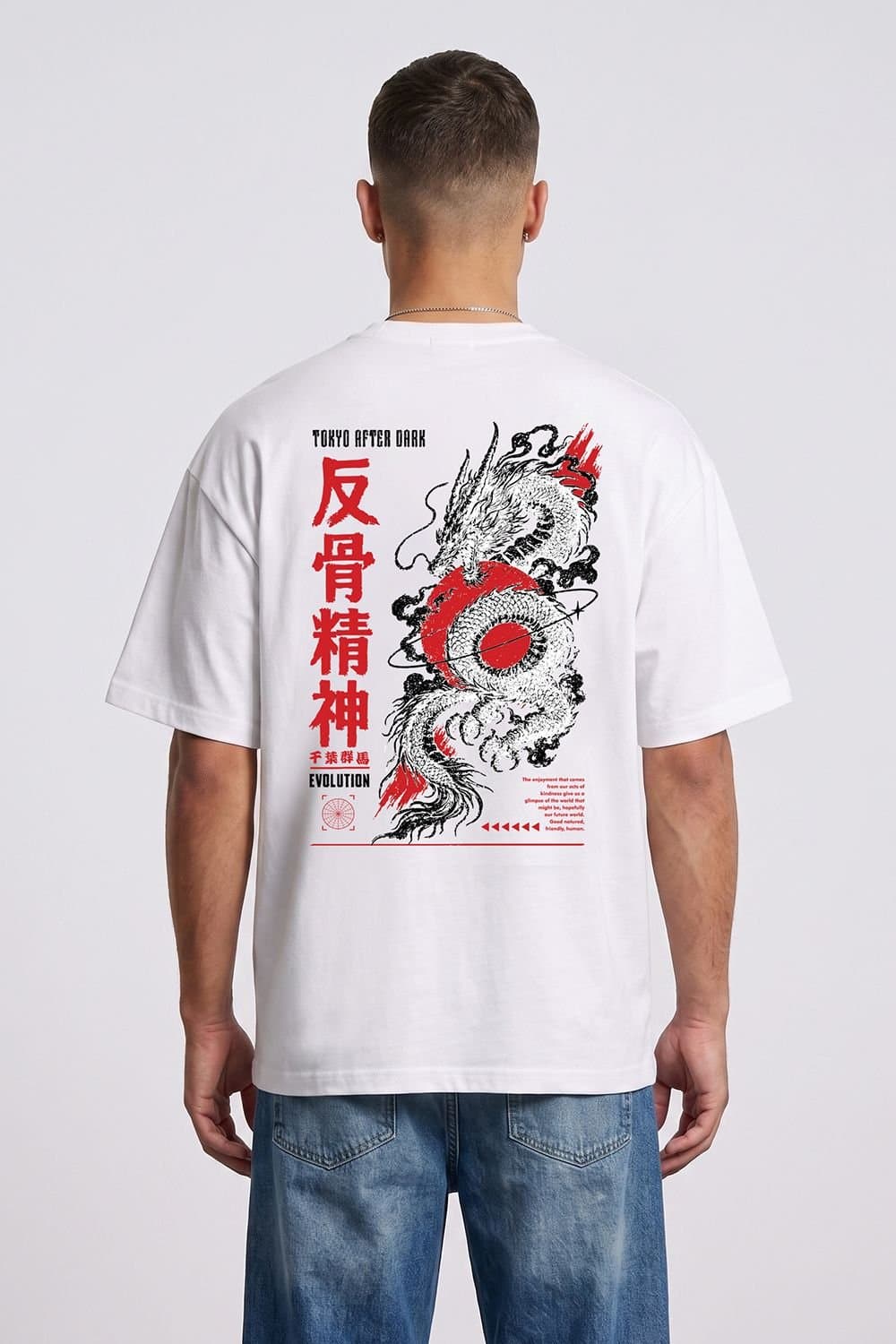 LONDON ATTITUDE LONDON ATTITUDE Men's Tokyo After Dark Dragon Oversized Heavyweight Graphic T-Shirt in White