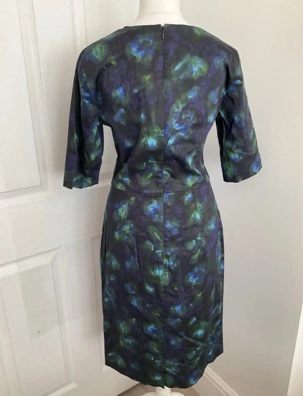 Jigsaw Jigsaw Blue Depths Print Dress UK 10 Blue Green Abstract Floral Shift Pencil Dress BNWT - 1