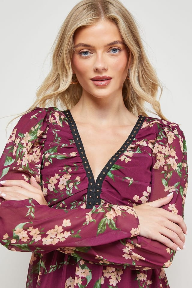 Oasis Oasis Women's Printed Statement Shoulder Ruched Body Mini Dress in Floral - 3