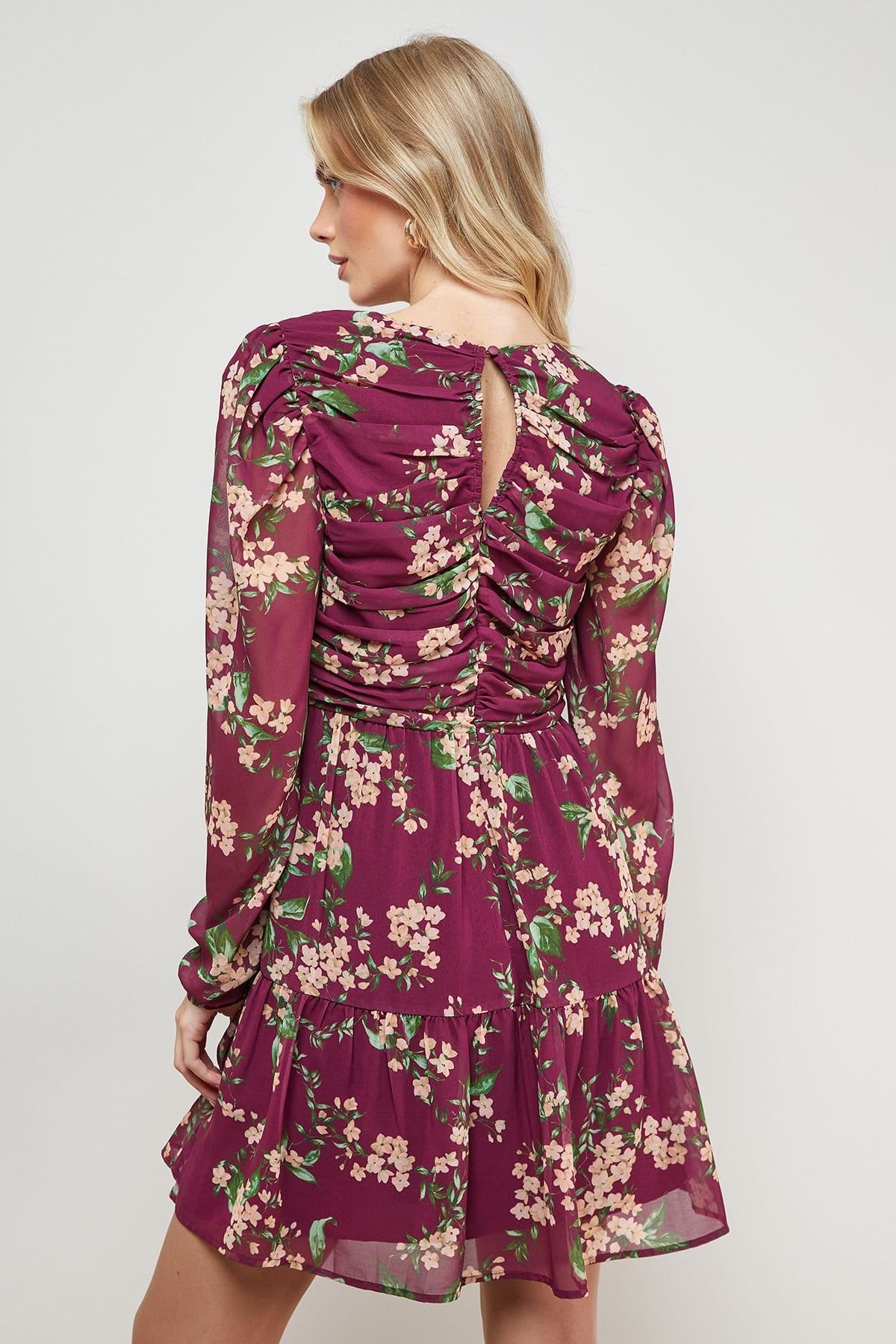 Oasis Oasis Women's Printed Statement Shoulder Ruched Body Mini Dress in Floral - 4