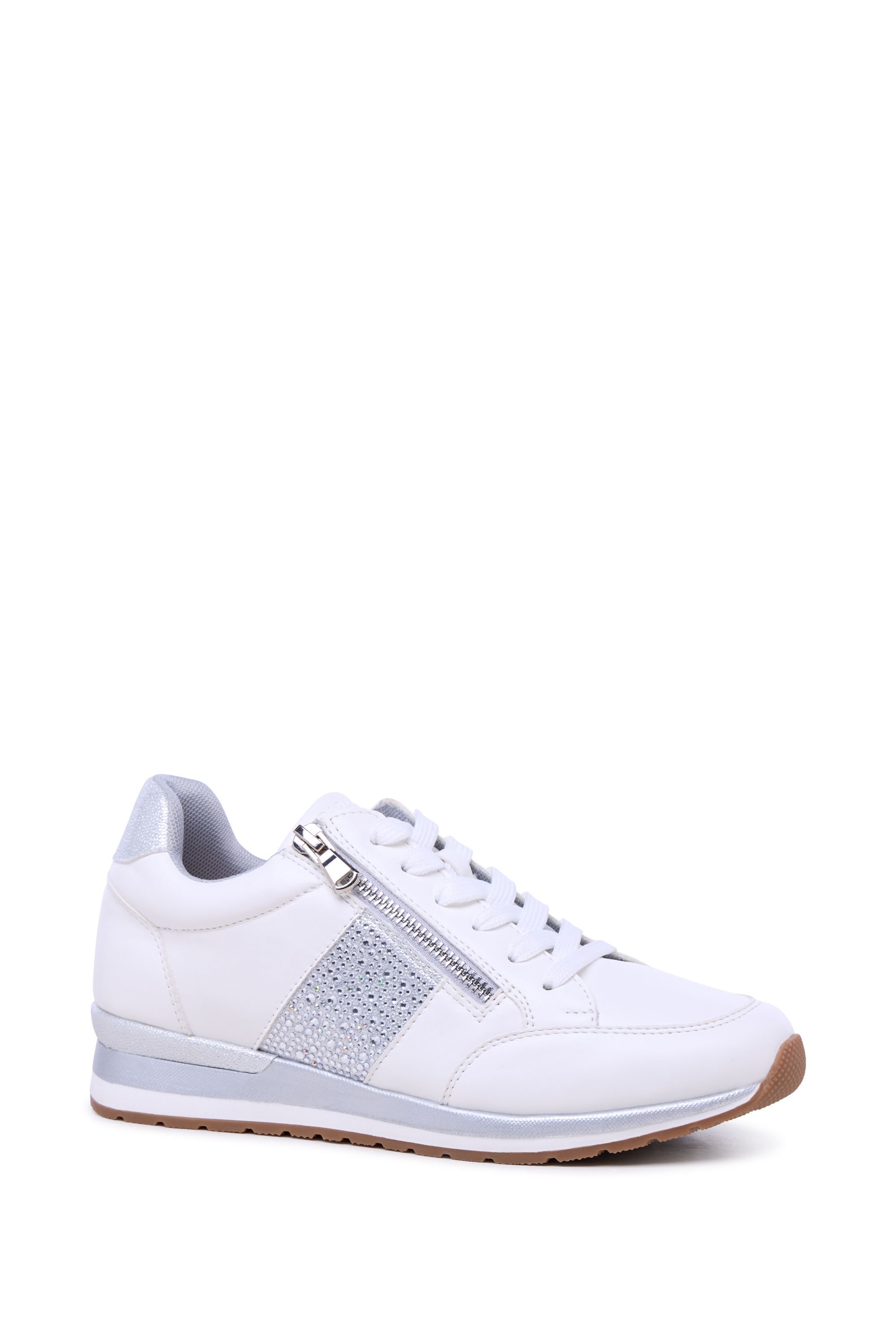 Paradox London Paradox London Women's Zadie Embellished Zip Trainers in White - 2