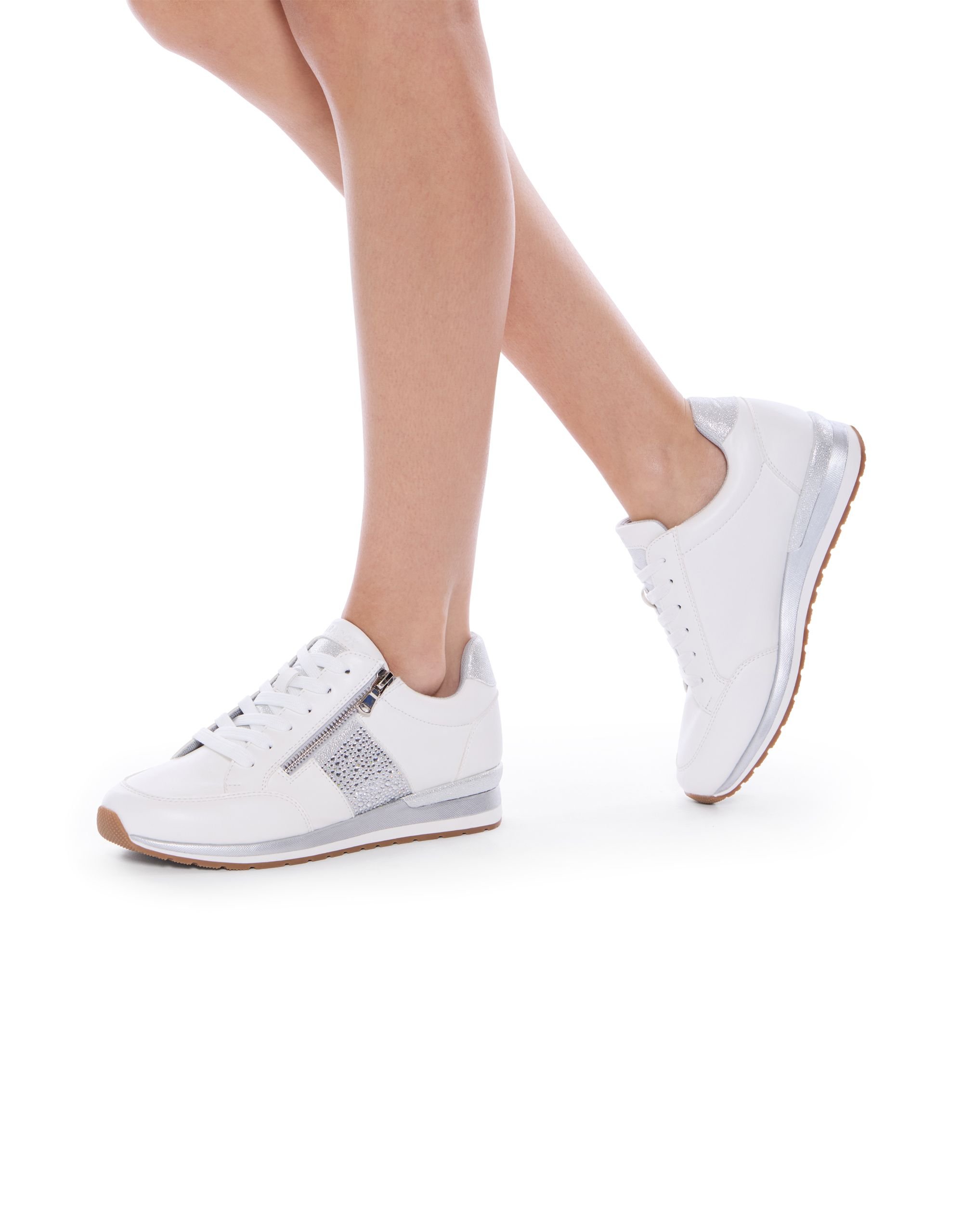 Paradox London Paradox London Women's Zadie Embellished Zip Trainers in White - 4