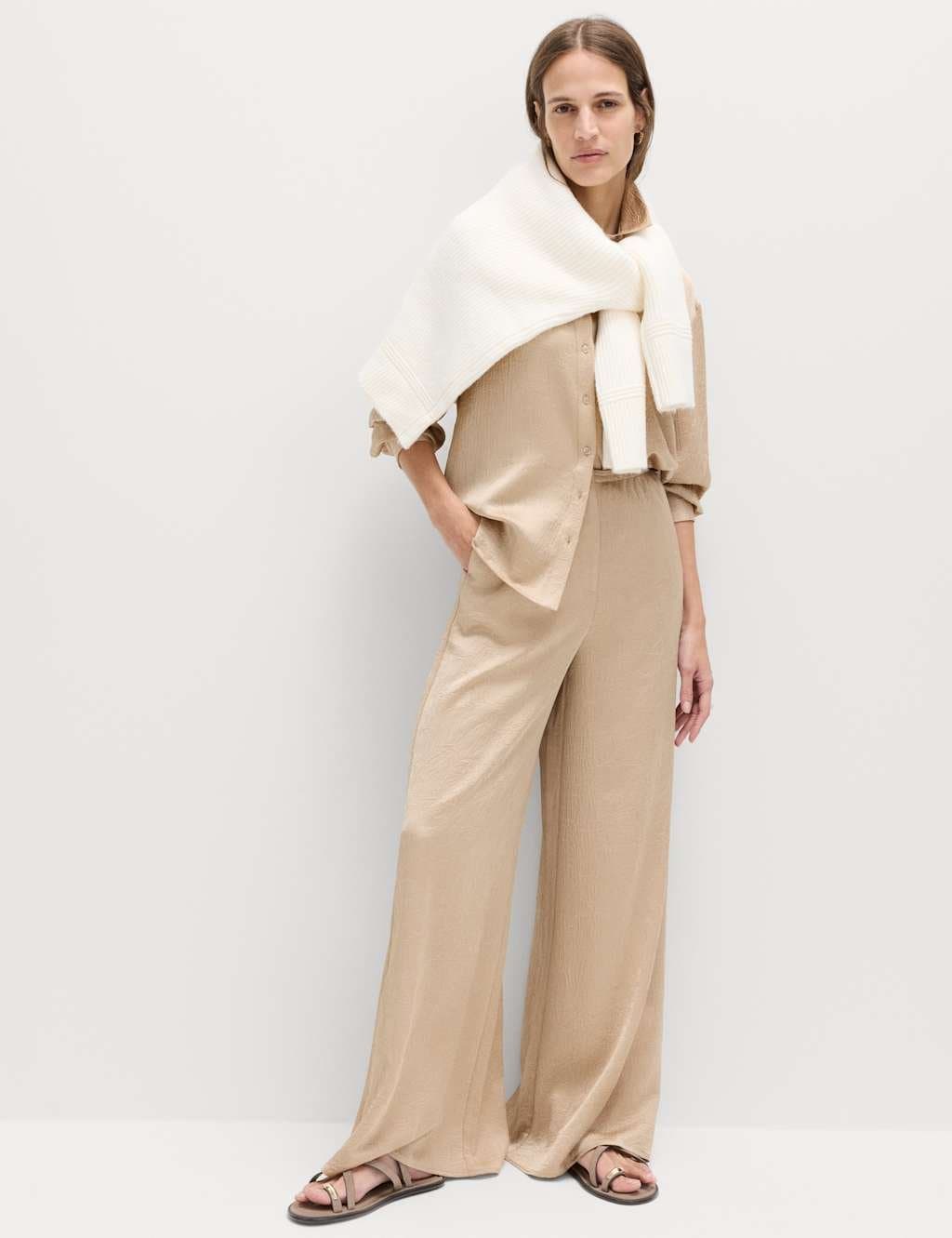 Marks & Spencer M&S Gold Satin Crinkle Palazzo Trousers
