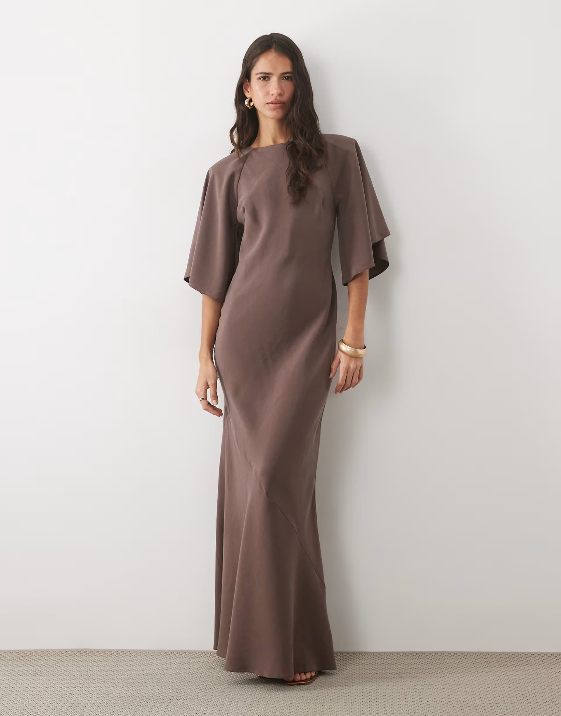ASOS ASOS DESIGN angel sleeve maxi dress in brown
