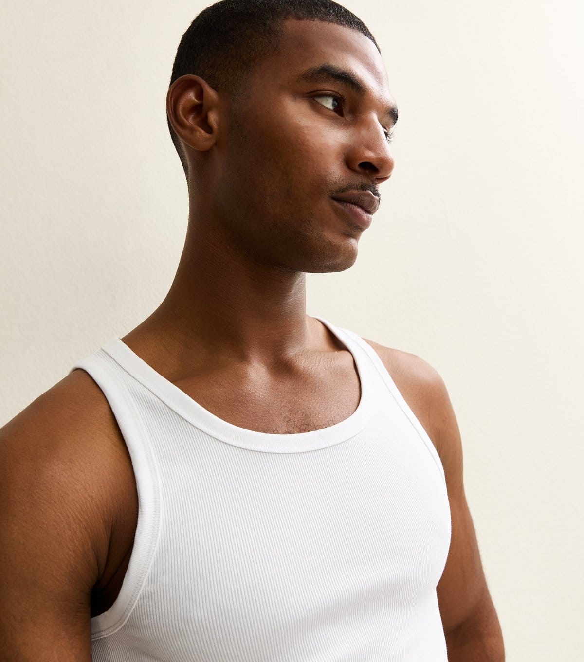 New Look Men's White Ribbed Jersey Vest