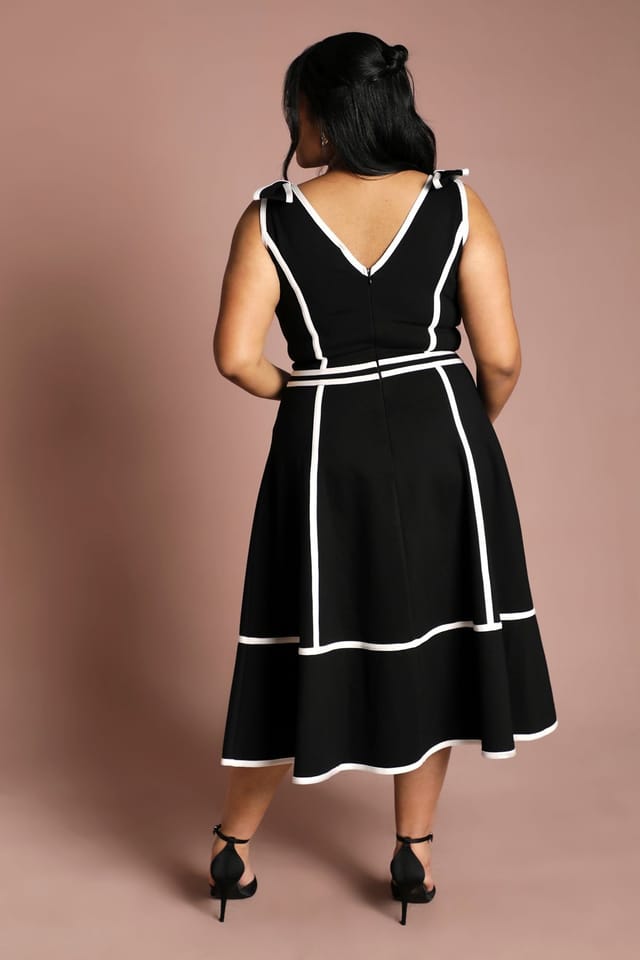 Coast Coast Women's Plus Ponte Piping Contrast Midi Dress in Black - 3