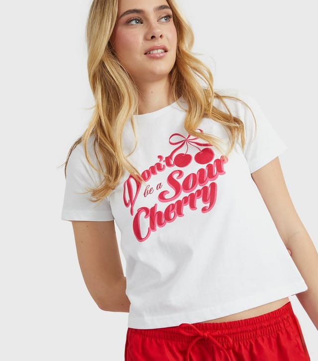 Skinnydip Women's White Dont Be A Sour Cherry Baby T-Shirt Skinnydip New Look - 3