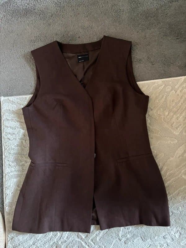 ASOS Brown Longline Linen Waistcoat - Size 14