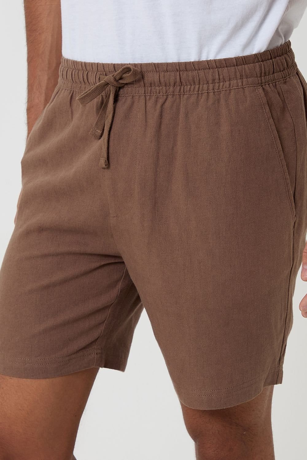 Threadbare Threadbare Men's Shorter Length Linen Blend Shorts in Brown - 4
