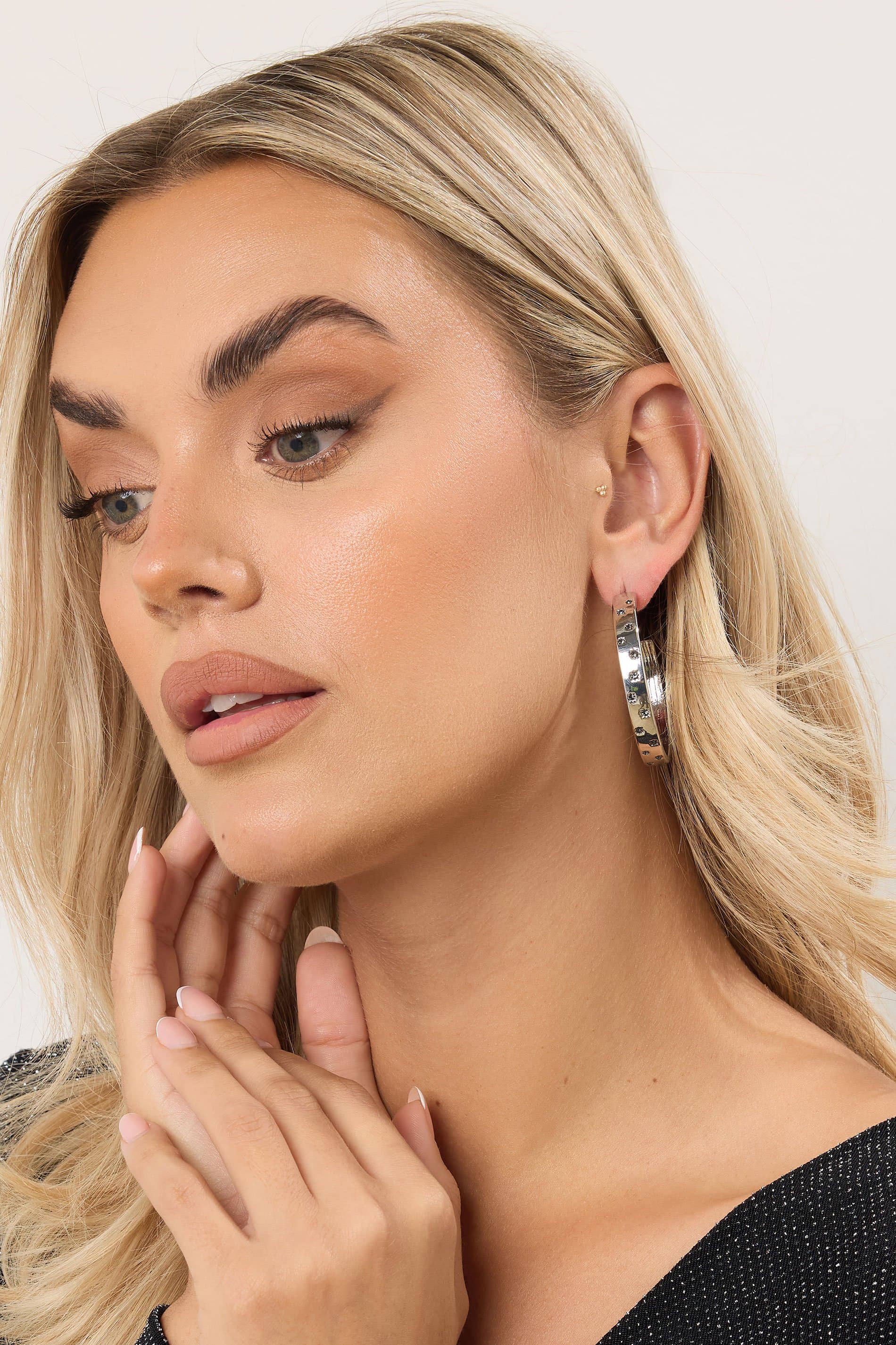 Yours Silver Tone Star Diamante Hoop Earrings
