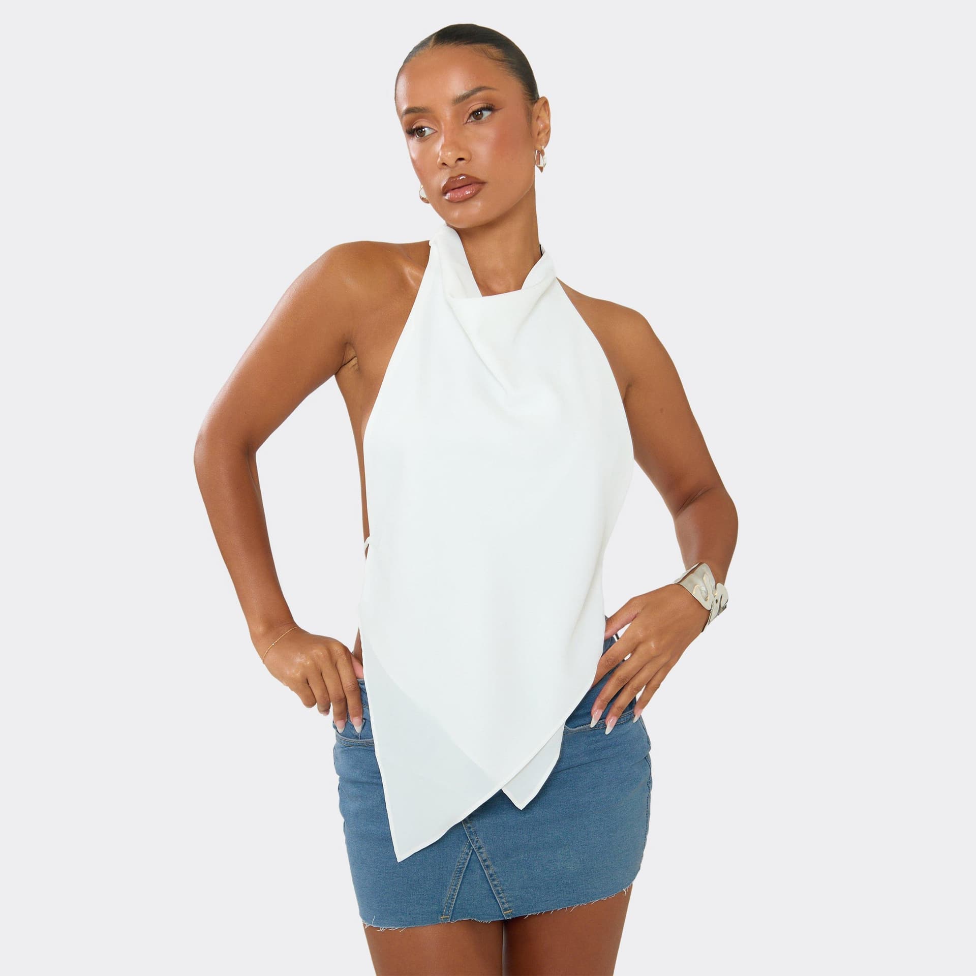 EGO EGO White Chiffon Halter Neck Layered Top