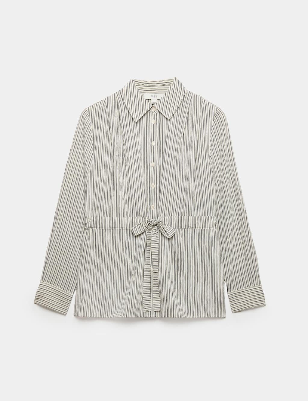 Marks & Spencer M&S Striped Tie Waist Detail Shirt Blue Mix - 1