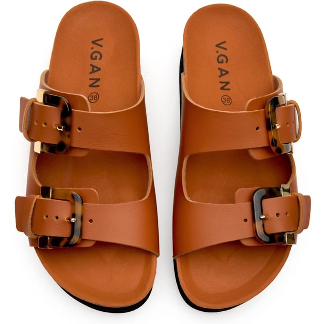 V.GAN V.GAN Women's Vegan Plum Footbed Tortoiseshell Sandals in Tan - 2