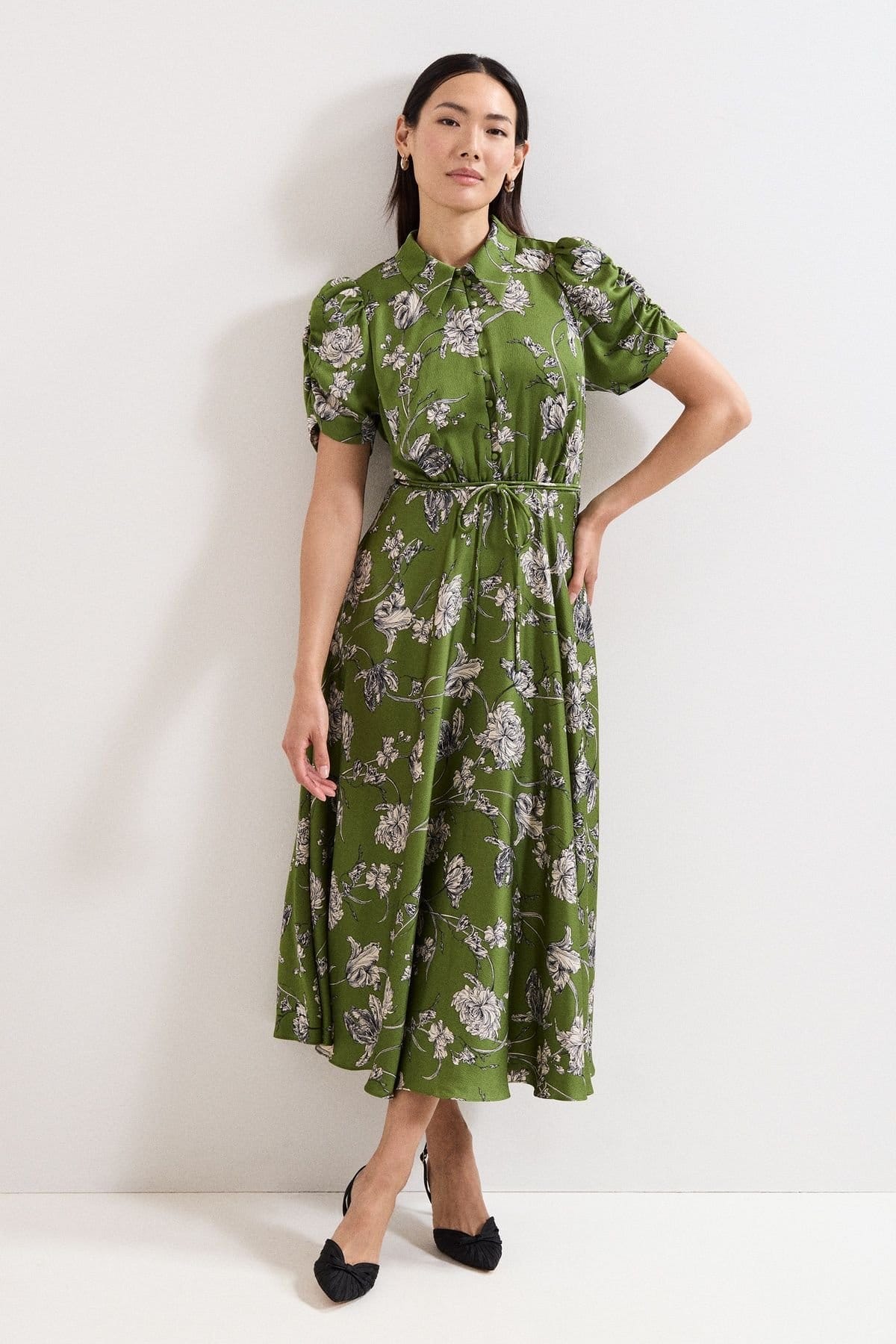 Phase Eight Olive Floral Print Midi Dress