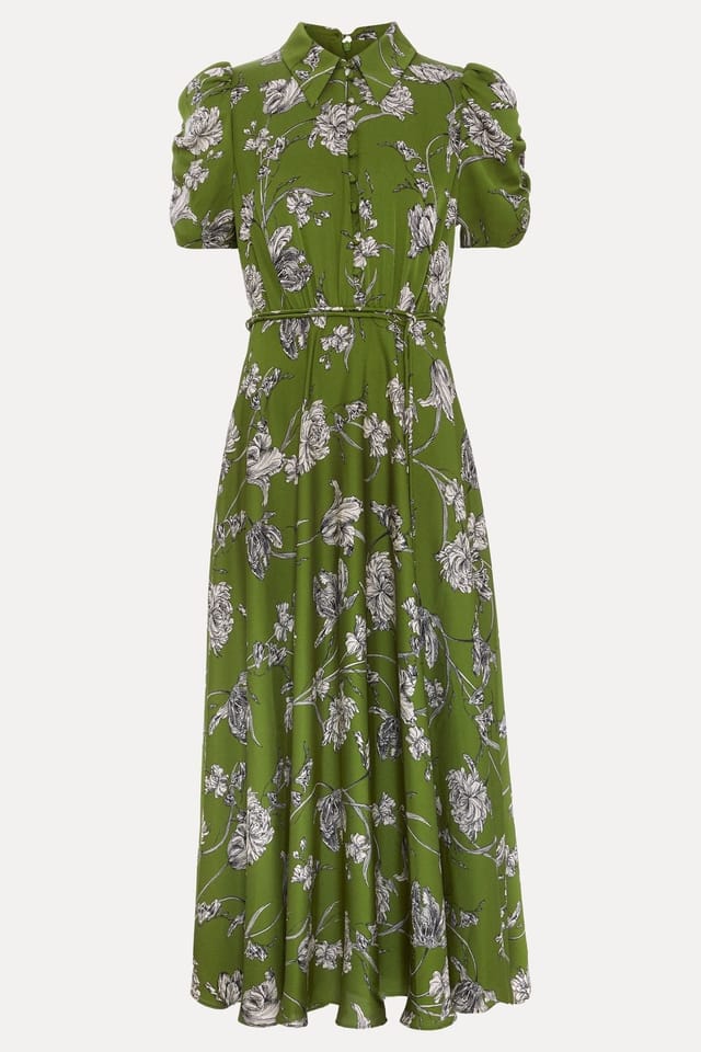 Phase Eight Phase Eight Women's Bella Floral Print Pleat Dress in Olive - 2