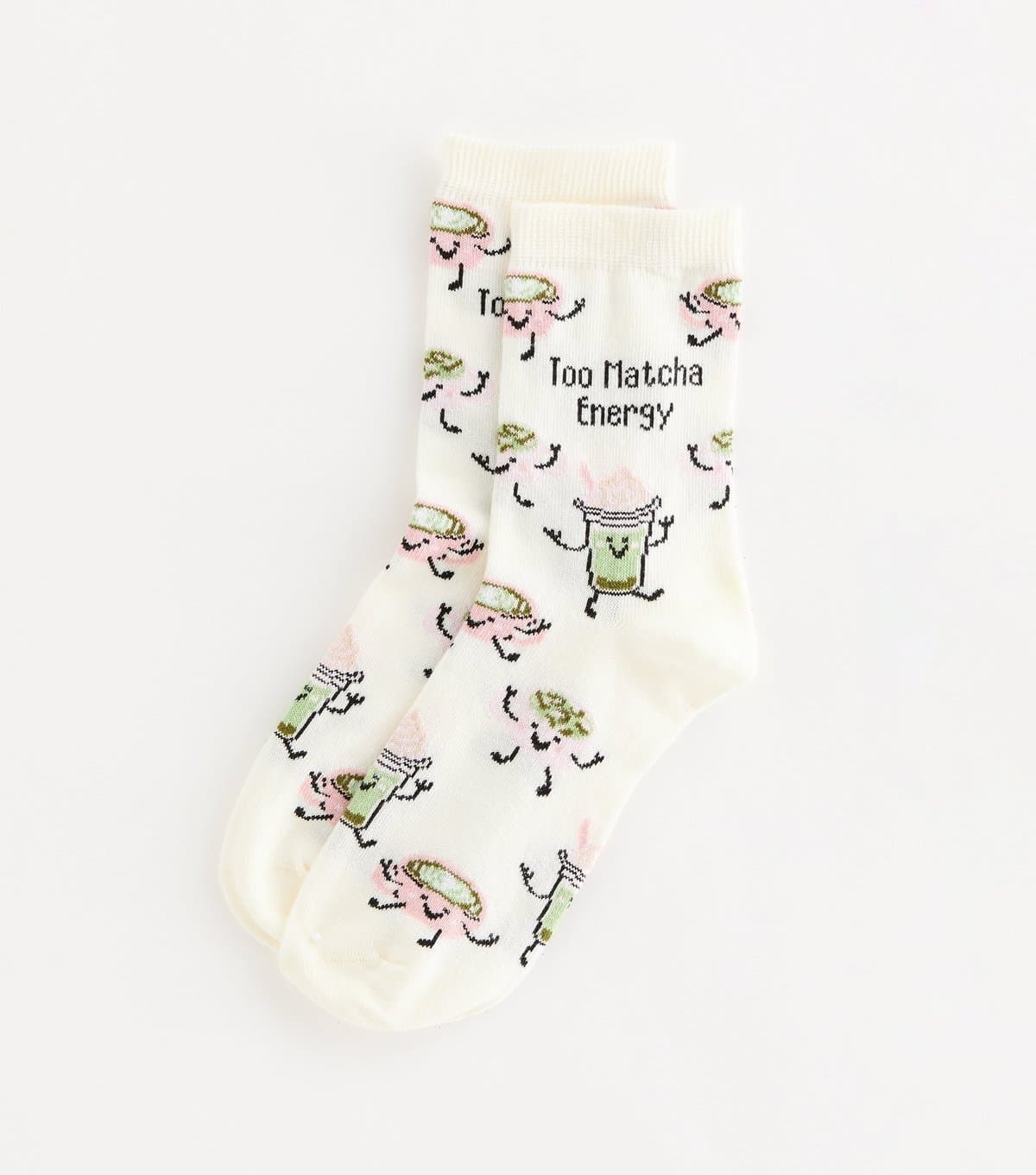 New Look Cream Cotton Rich Too Matcha Energy Ankle Socks New Look