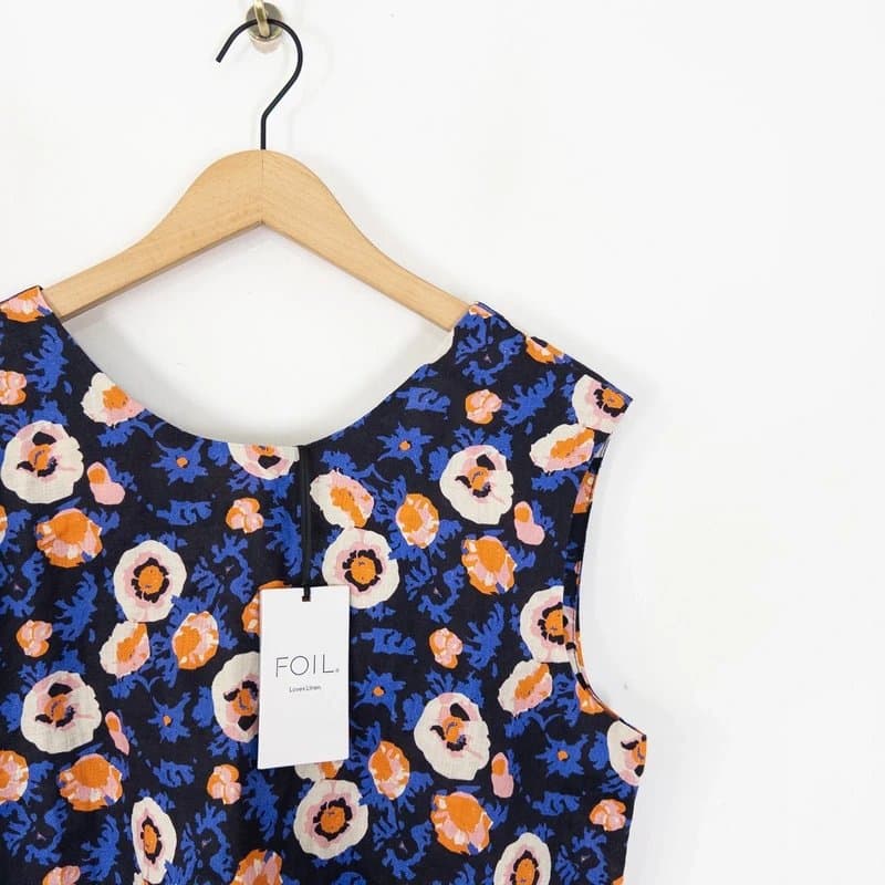 foil Foil Floral Pure Linen Sleeveless Top Size 14 NEW Black Blue Multi RRP £74.99
