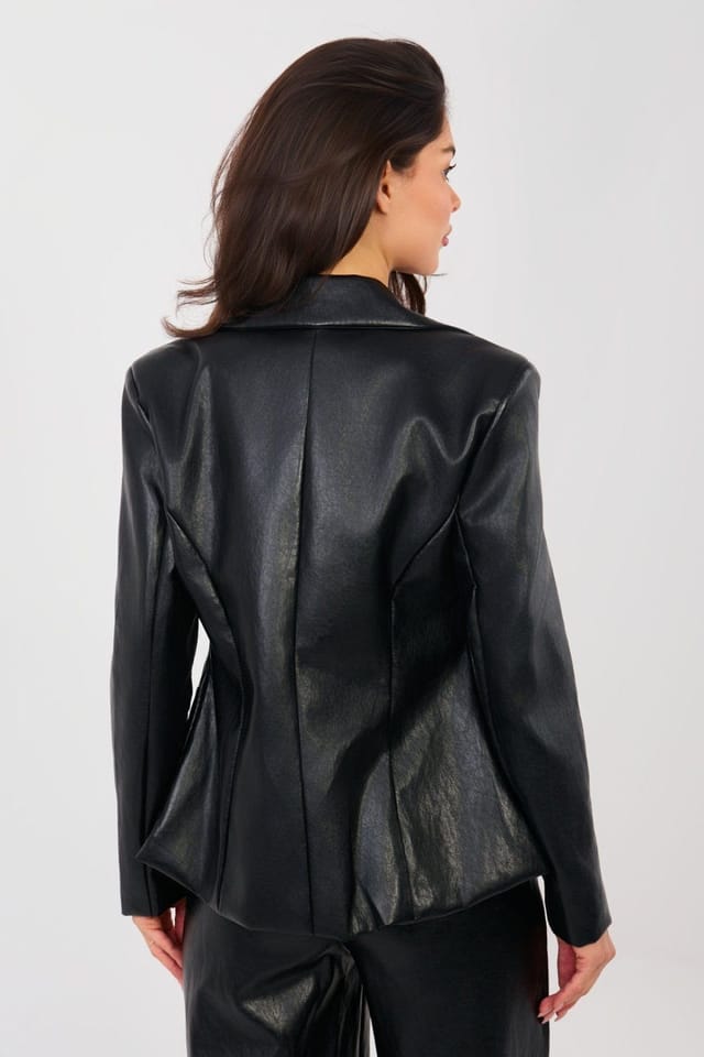 Love Lace Love Lace Women's Double Breasted Viscose Leather Blazer in Black - 3