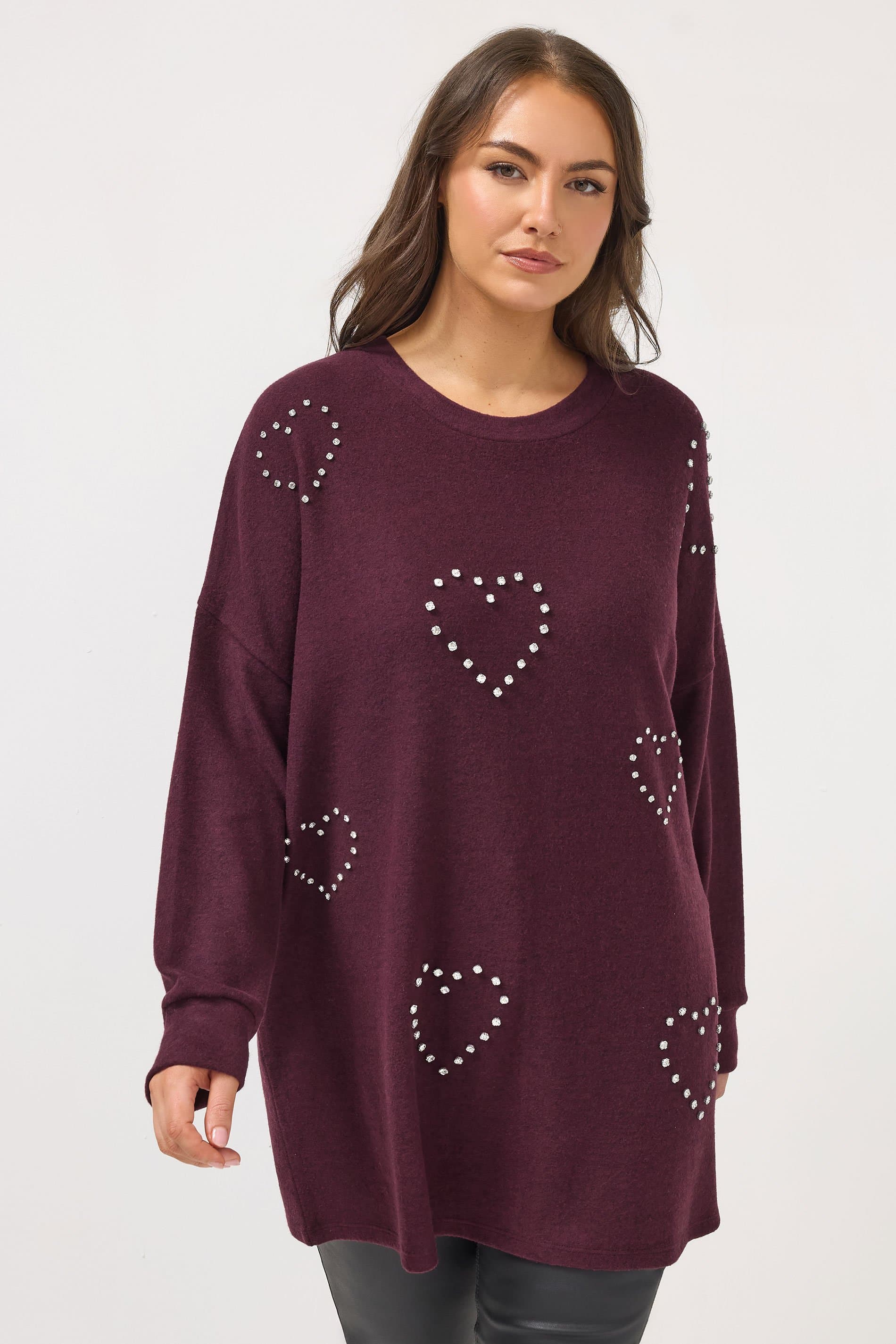 Yours Plus Size Purple Diamante Soft Touch Jumper