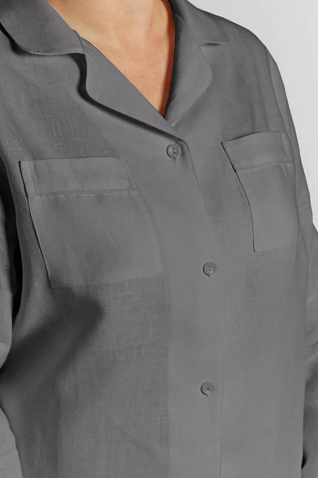 Lazy Linen Lazy Linen Women's 'Pure Washed Linen' Pyjama Set in Charcoal - 3