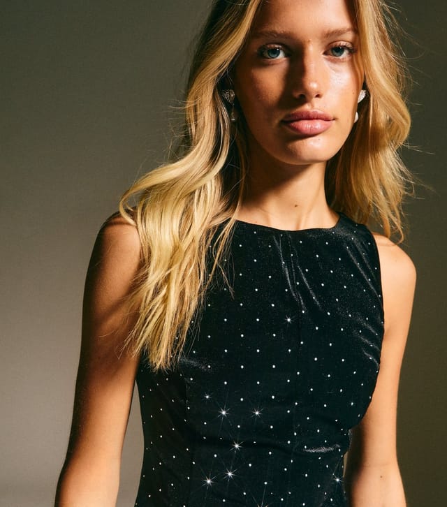 New Look Women's Black Velvet Diamante Studded Mini Dress New Look - 2