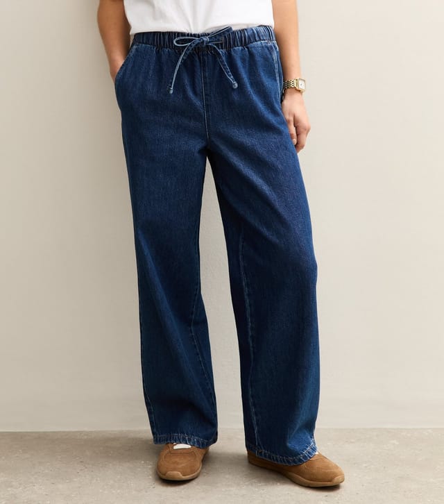 New Look Women's Petite Dark Blue Pull On Wide Leg Jeans New Look - 3