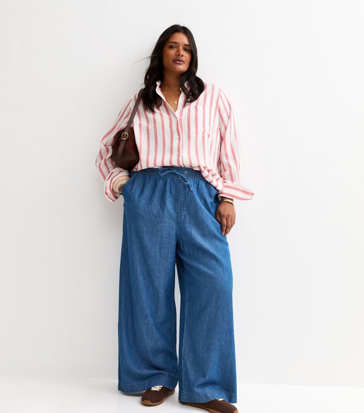New Look Women's Plus Size Blue Denim Wide Leg Trousers Curves New Look