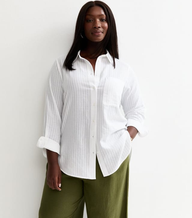 New Look Women's Plus Size White Cotton Striped Shirt Curves New Look - 2