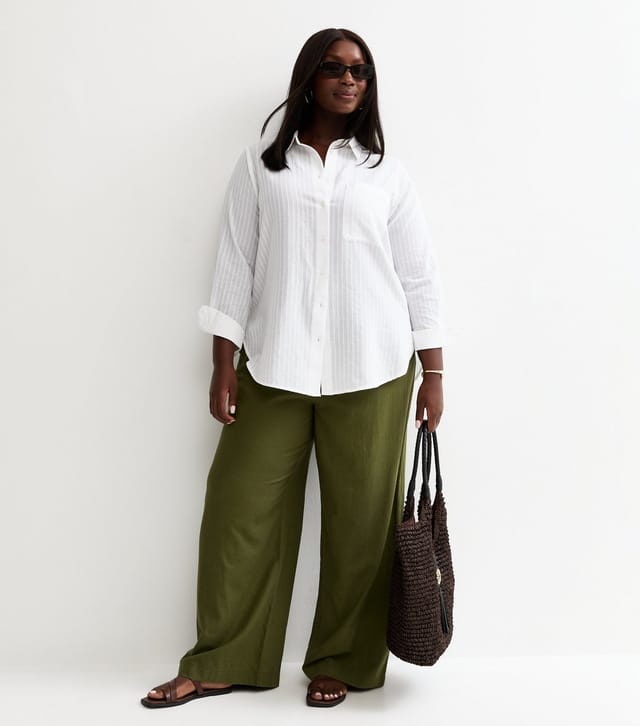 New Look Women's Plus Size White Cotton Striped Shirt Curves New Look - 3
