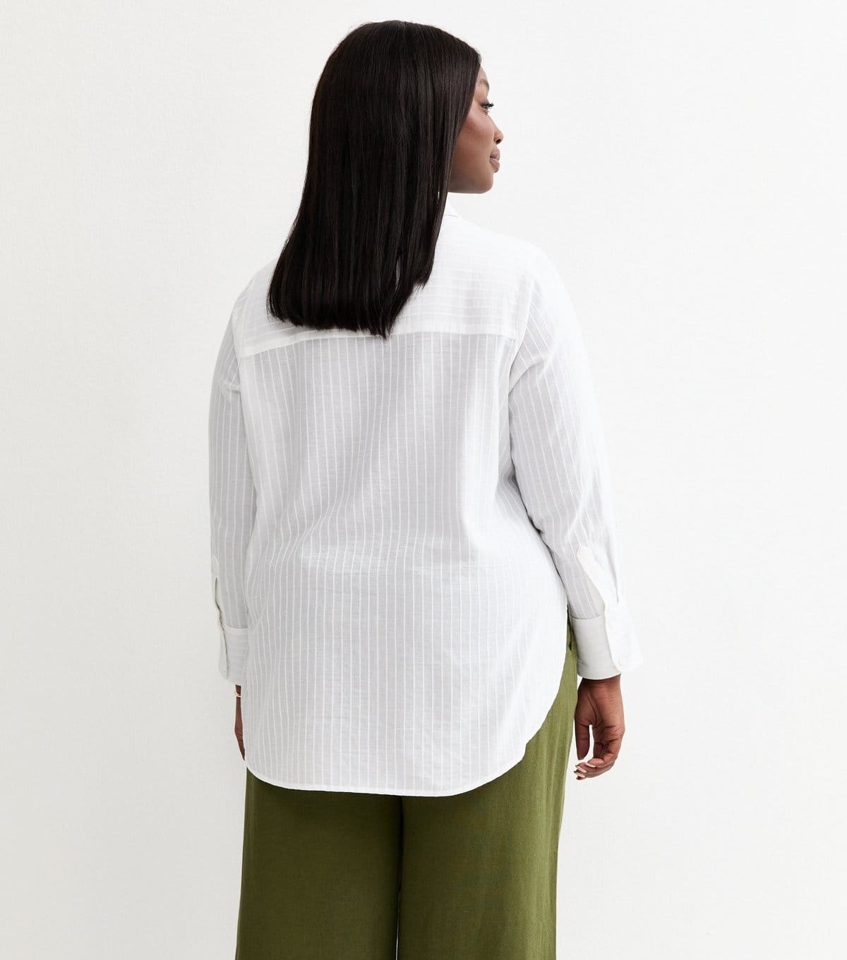 New Look Women's Plus Size White Cotton Striped Shirt Curves New Look - 4