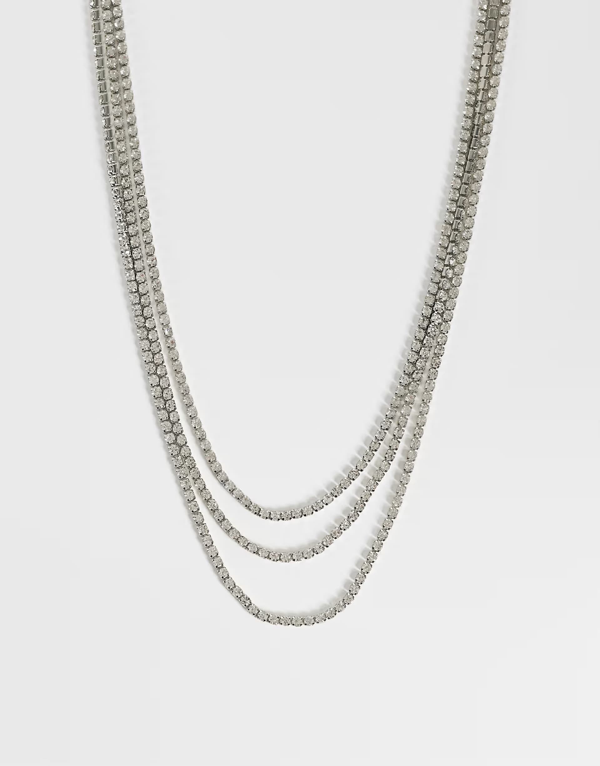 ASOS ASOS DESIGN necklace with multirow toggle detail with diamante stone set in silver tone