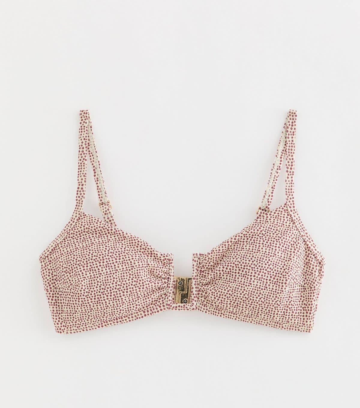 New Look New Look Brown Micro Polka Dot U-Wire Crop Bikini Top