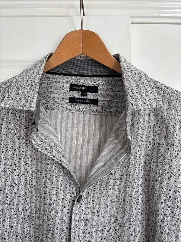 M&S Autograph M&S Autograph Pure Cotton Shirt – Grey Floral Print | XXL | Premium Collection - 1