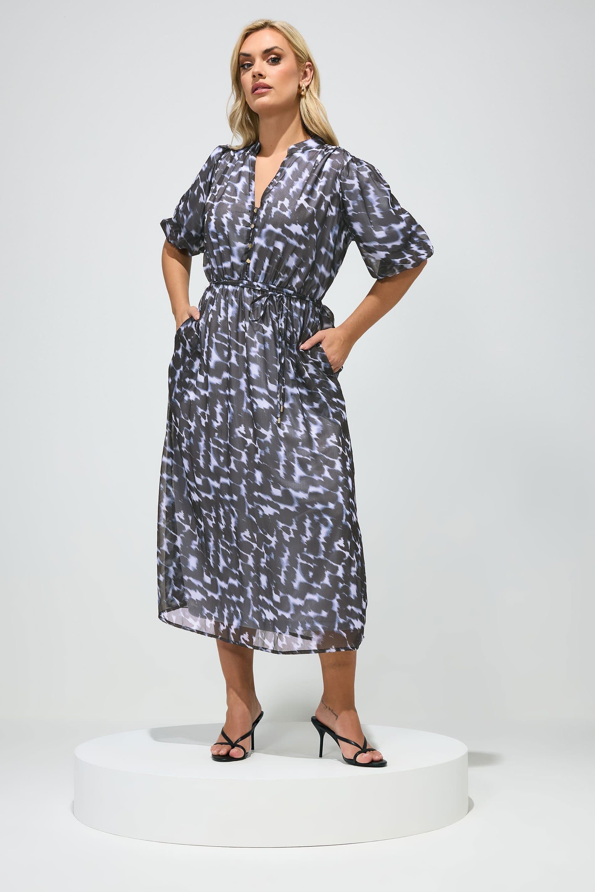 Yours Yours Women's Abstract Animal Print Shirt Dress in Dark Blue