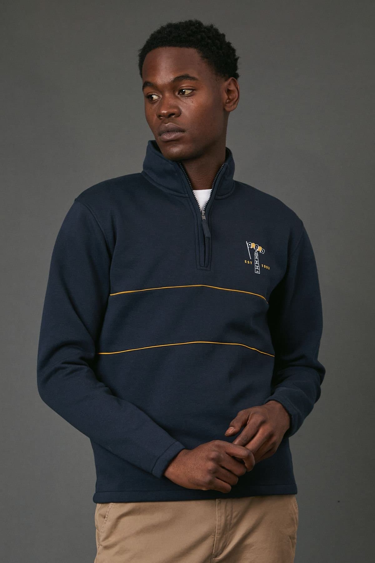 Maine Maine Men's Navy Tobacco Lighthouse Half Zip Jumper