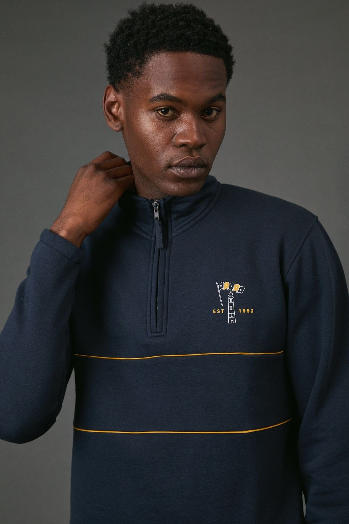 Maine Maine Men's Navy Tobacco Lighthouse Half Zip Jumper - 4