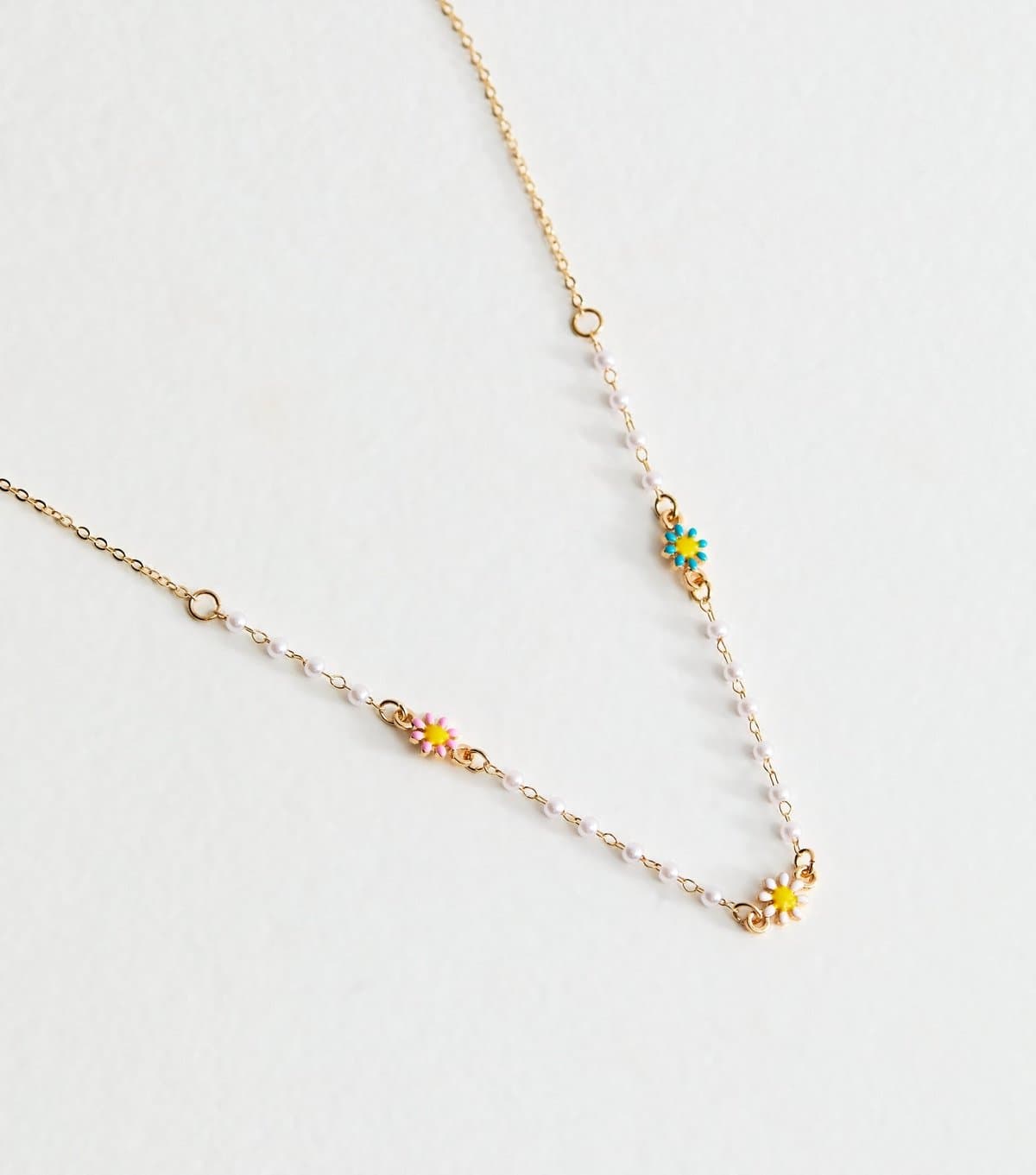 New Look Gold Tone Faux Pearl Flower Chain Necklace New Look