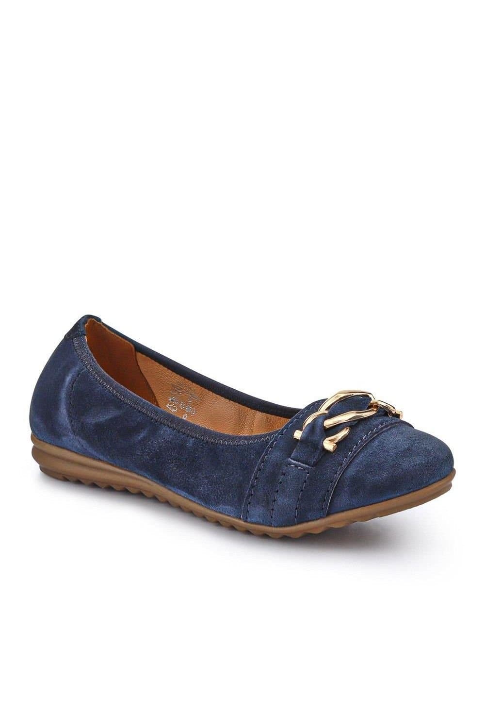 Jones Bootmaker Jones Bootmaker Women's Yvette Leather Wide-Fit Ballet Pumps in Navy