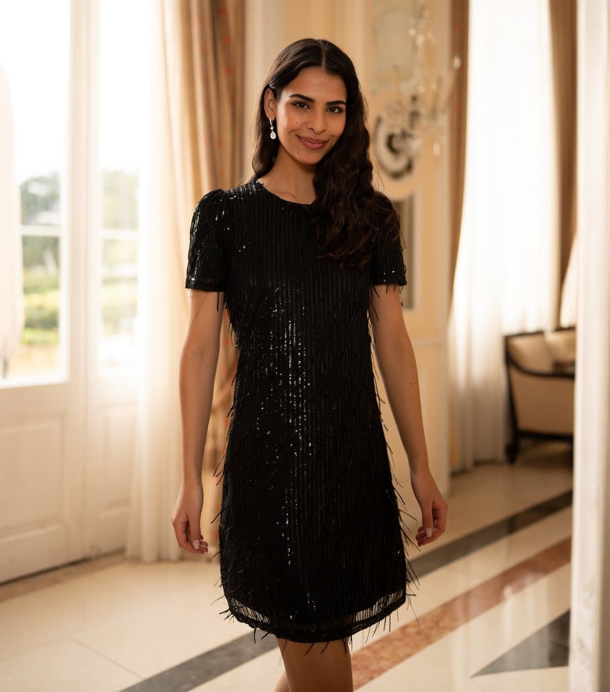 Yumi Women's Black Hanging Sequin Tunic Mini Dress Yumi New Look