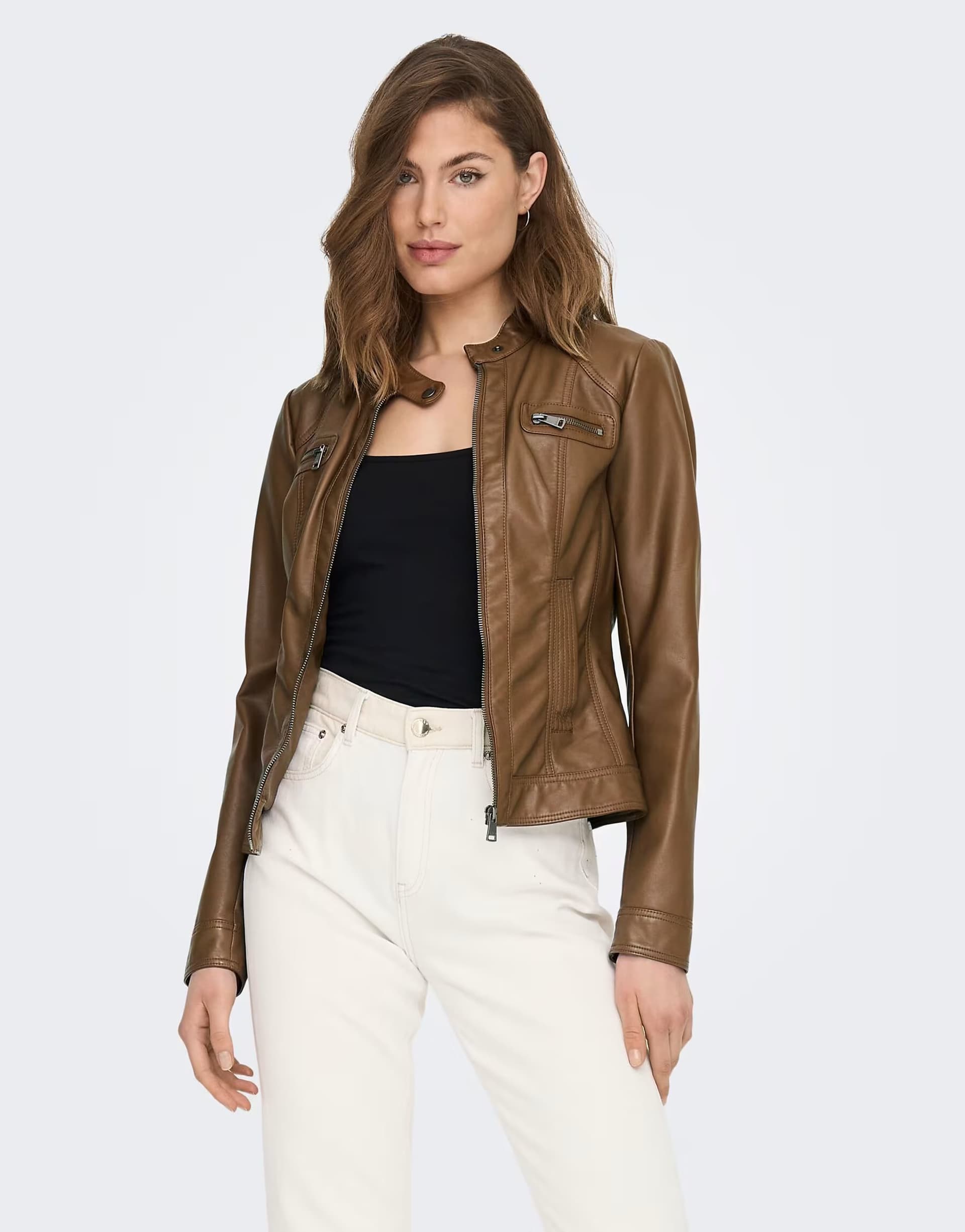 ASOS ONLY Faux leather jacket in brown