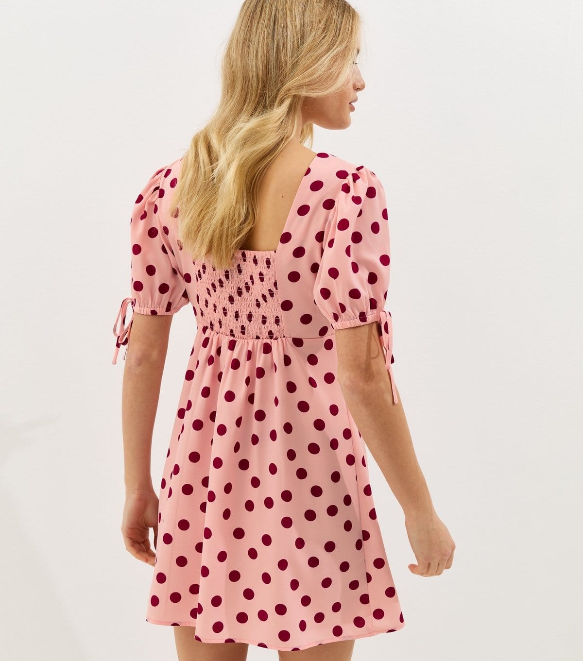 New Look Women's Pink Crepe Polka Dot Tie Sleeve Mini Dress New Look - 4