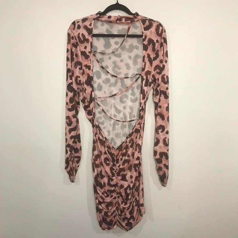 ASOS ASOS Pink Leopard Print Ruched Dress - Open back, cut out detail