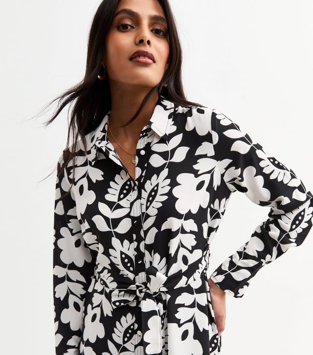 New Look Women's Black Floral Print Belted Shirt Dress New Look - 2