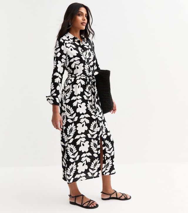 New Look Women's Black Floral Print Belted Shirt Dress New Look - 3
