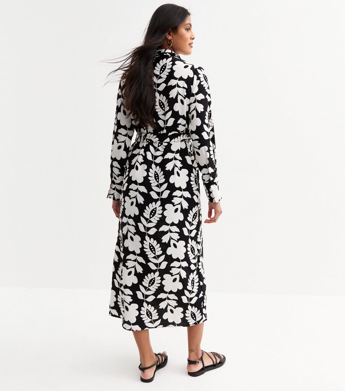 New Look Women's Black Floral Print Belted Shirt Dress New Look - 4