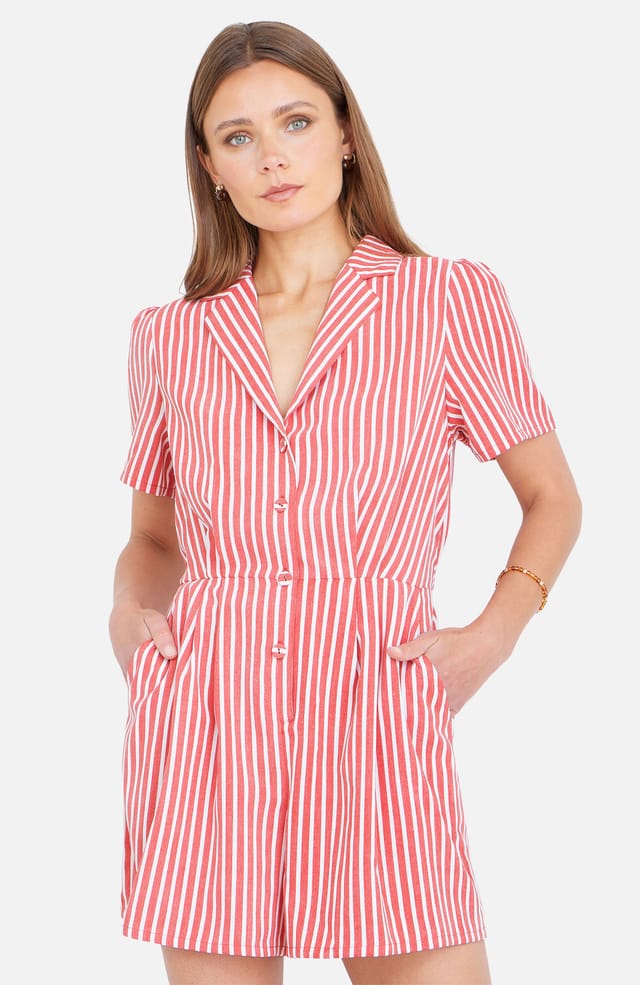 Yumi Yumi Women's Stripe Retro Playsuit in Light Red - 2