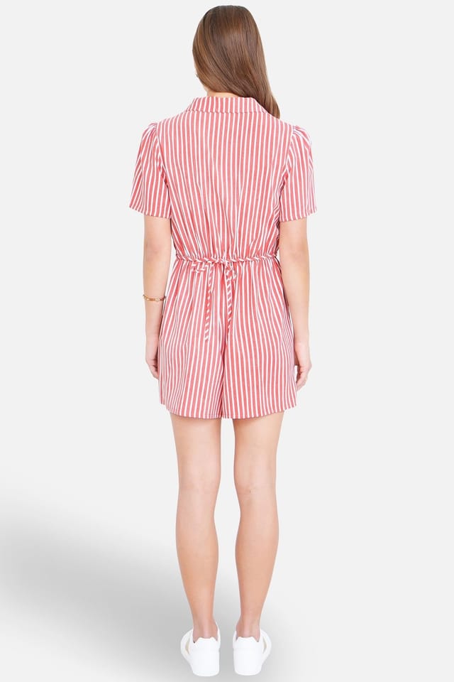 Yumi Yumi Women's Stripe Retro Playsuit in Light Red - 3