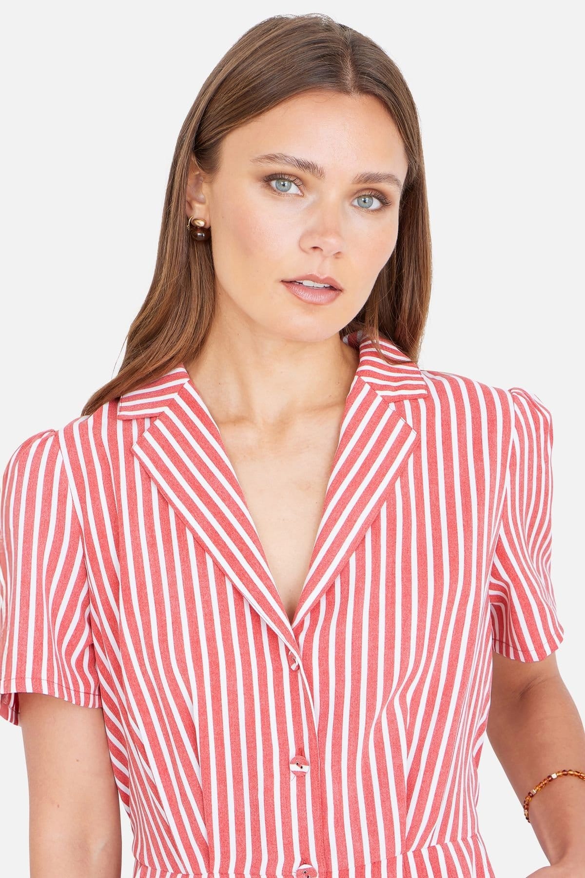 Yumi Yumi Women's Stripe Retro Playsuit in Light Red - 4